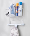 Wall Mounted Ironing Board Rack With Basket Storage For Easy Organization All-In-One Heavy Duty Steel Ironing Board Holder In White