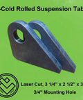 Two Pack Heavy Duty Suspension Mount Tabs In Three Eighths Inch Cold Rolled Steel With Three Quarter Inch Hole on Green Background