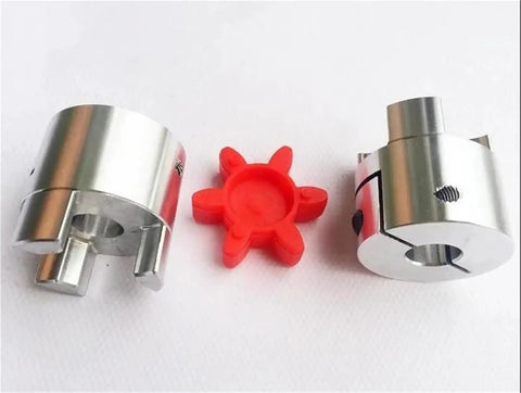 One Pack Heavy Duty Plum Elastic Coupler For Servo Motor Builds featuring silver metal couplers and red rubber insert for flexibility.