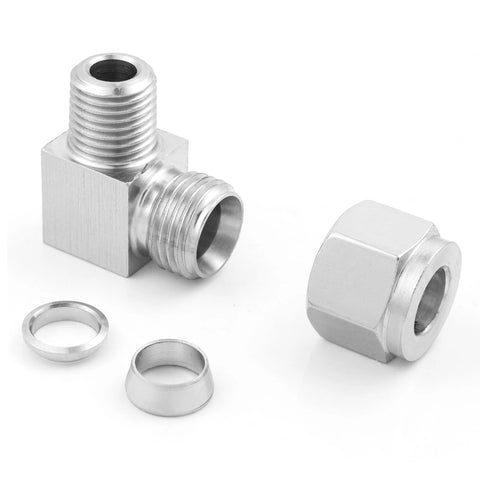 Yoebor 304 stainless steel 90° compression elbow fitting with double ferrules, 3/8 in OD x 3/8 in NPT male, pack of 2