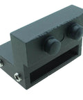 2-Piece Sliding Barn Door Track Limiters And Roller Stoppers, Black Carbon Steel, Noise-Damping Caps, Adjustable Screws, Side View