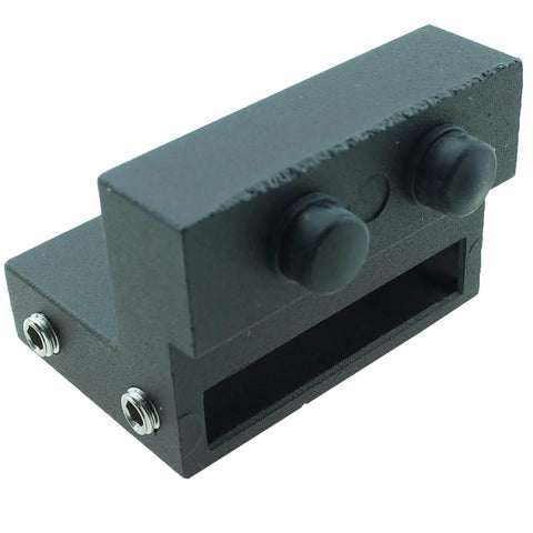 2-Piece Sliding Barn Door Track Limiters And Roller Stoppers, Black Carbon Steel, Noise-Damping Caps, Adjustable Screws, Side View