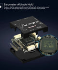 Ultra Compact Mini Pix Flight Controller V1.2 with open casing revealing interior components and barometer sensor details.
