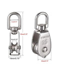 Cable Pulley Wheel Set For 1, 2, And 4 Piece Options Beefy Heavy Duty Lifting Single Pulley Roller Stainless Steel 360 Degree Rotating Rope Guide For Tough Rigging, Hoists, And Home Gym Use. Stainless steel pulley with 15mm wheel and 60mm body size