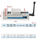 Heavy Duty Cast Iron Angle Vise With Zero To Ninety Degree Tilting For Drill Press And Milling Machines Rock Solid Six Inch Jaw Opening universal clamp with detailed dimensions.