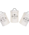 Boost Your Pantry Game With This Three Piece Airtight Kitchen Storage Jar Set Crafted From Thick Powder Coated Iron, 3 jars labeled for tea, sugar, and coffee.