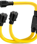 Heavy Gauge Three Foot Y Splitter Converts One NEMA 6-20 Male Plug Into Two Ready To Go Female Outlets So You Can Charge Your EV And Run Workshop Gear Double Quick Without Cord Switching Headaches.