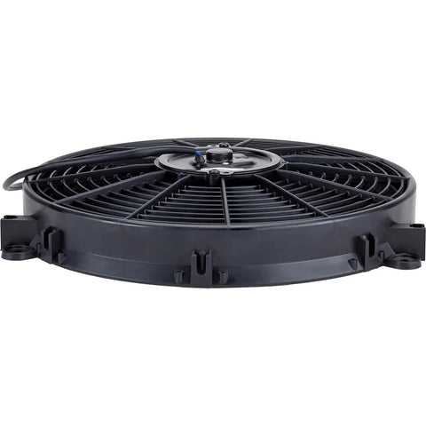 Awesome 11 Inch Electric Radiator Cooling Fan With Shroud, slim black fan with mounting brackets, suitable for street rods.