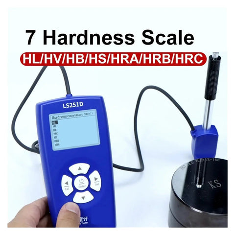 Pro Grade Portable Digital Hardness Tester For Metal Steel And Alloys Built Tough With A Smart 360 Impact Sensor in use measuring hardness.