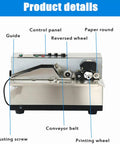 Heavy Duty Automatic Print Date Label Machine 180W Ink Wheel Printer with stainless steel build and control panel features.