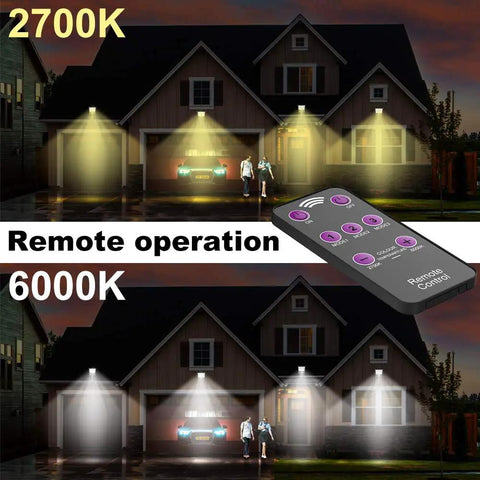 Beef Up Your Outdoor Space With Remote Solar Lights Color Temperature Adjustable From 2700K To 6000K 48 LED Motion Sensor Light IP65 Waterproof For Garden And Garage Pack Of 2 with remote control demo