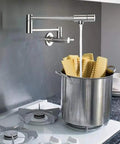 Stainless Steel Pot Filler Faucet Wall Mount Folding Stretchable With Single Hole And Two Handles Rust Resistant SUS 304 Kitchen Tap