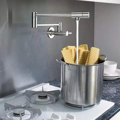 Stainless Steel Pot Filler Faucet Wall Mount Folding Stretchable With Single Hole And Two Handles Rust Resistant SUS 304 Kitchen Tap