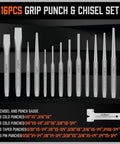 28 Kickass Chrome Vanadium Pieces from the Shop Tested Heavy Hitter Punch And Chisel Set for precision and durability.
