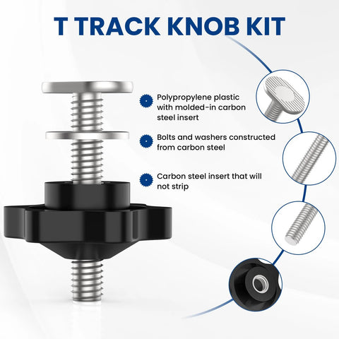 ZIUZI T-track knob kit with 1/4-20 bolts (2-1/2" long) and washers for woodworking jigs and fixtures