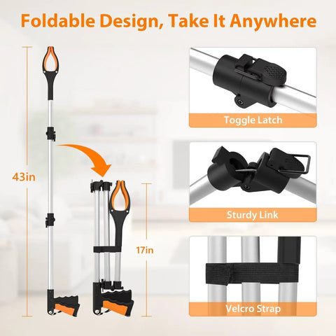 2-Pack 43-Inch Extra Long Grabber Reacher Tool With Foldable Design, 360-Degree Rotating Jaw, Magnetic Claw, 4-Inch Wide Grabber, Heavy-Duty Trash Picker For Seniors And Mobility Aids