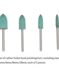 20 Piece Rubber Bullet Head Polishing Burr Set With 4mm 6mm 8mm 10mm Heads Green Cone Point Grinding Bit For Deburring