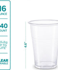 Image showing a 16 Oz Clear Plastic Cup from 240 Count Disposable For Parties And Events Party Ready BPA Free Durable Polypropylene Cold Drinking Cups For Everyday Use Great For Home Gatherings Barbecues And Catering, next to size measurements.