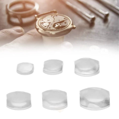 6 Piece Watch Repair Kit With Magnifying Loupe For Fine Movement Work And Date Adjustment, glass components displayed