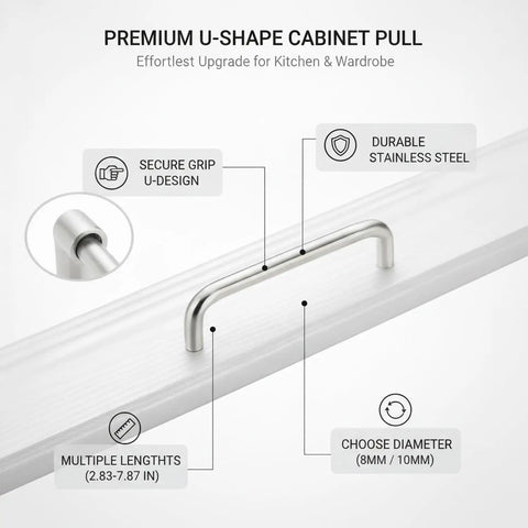 U Shaped Stainless Steel Cabinet Pull Handle For Kitchen Drawers And Closets With Ergonomic Grip, Super Durable And Corrosion Resistant
