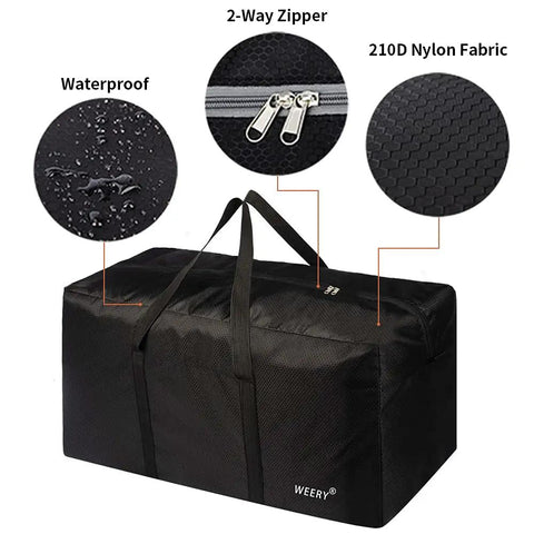 Roomy 96L Duffle Bag For Men And Women Foldable Waterproof Travel Gear Rugged Honeycomb Nylon Build Lightweight With Details