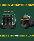 Woodworking Lathe Headstock Spindle Adapter M18x2.5mm To 1x8TPI Chuck Converter with size dimensions shown