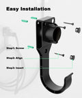 Sturdy Wall Mount EV Charger Holder For SAE J1772 Cables With Locking Hook And Snug Dust Covers, installation steps highlighted.