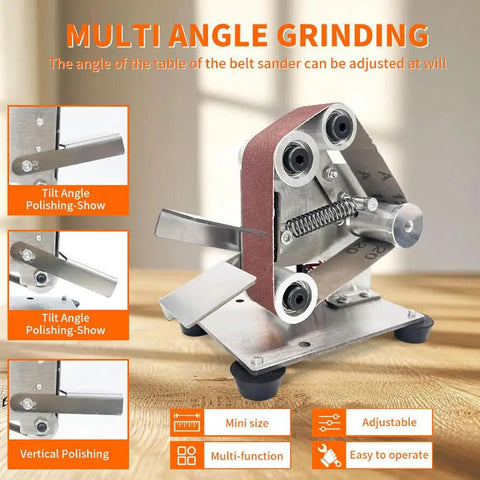 Badass Mini Belt Sander With Seven Tough Speed Settings And Locked In Fifteen Degree Guide For Precision Knife Sharpening close-up of adjustable angle feature.