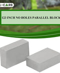 Front view of two gray hardened steel parallel blocks, no holes, 1 x 2 x 3 in