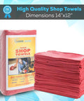 Red Cotton Shop Towels 145 Pack Commercial Grade 14 By 12 Inches Reusable Cleaning Rags for Auto Shop and Workshop