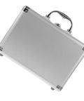 Tough As Nails Aluminum Storage Case With Secure Snap Latch And Plush Foam Padding For Guarding Cameras Cosmetic Kits And Power Tools On Weekend Getaways While Rolling Out, silver exterior and handle