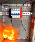 Dead Simple Automatic Fire Extinguisher With Dual Nozzles And Heat Aerosol Suppression Kicks In At 170 Degrees C Din Rail Mounts Snugly Inside Electrical Cabinets EV Charging Stations 20 Gram Pack with fire inside electrical cabinet.