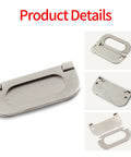 Four Pack 3 Inch Modern Hidden Recessed Door Pull Handles in Silver Zinc Alloy with Product Details and Various Views
