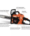 Beast 16 Inch Gas Chainsaw With 34.4cc 2 Stroke Engine Rear Handle Auto Oiler And Easy Start System with detailed labels