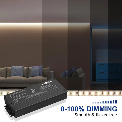 Beefy 300W Dimmable LED Driver With 5 In 1 Dimming For ELV MLV Triac 0 To 10V 1 To 10V 10V PWM And Potentiometer IP67 Waterproof shown in living room setting