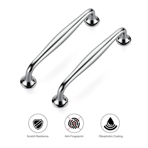 5 Pack 5 Inch Polished Chrome Kitchen Cabinet Handles Solid Zinc Alloy Cupboard and Drawer Pulls showcasing scratch resistance features.