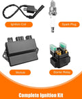 CDI Box Module Kit For YFM660 Raptor 660R 2002 2003 And Grizzly 660 Rhino 660 Quad Models 2002 To 2008 Replacement Part 5LP 85540 20 00 Durable Ignition CDI Unit With Plug And Play showing ignition coil, spark plug, module, and starter relay