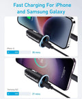52.5W USB-C Car Charger Adapter With 30W PowerIQ 3.0 Fast Charging, charging iPhone 14 and Samsung S23 in a car