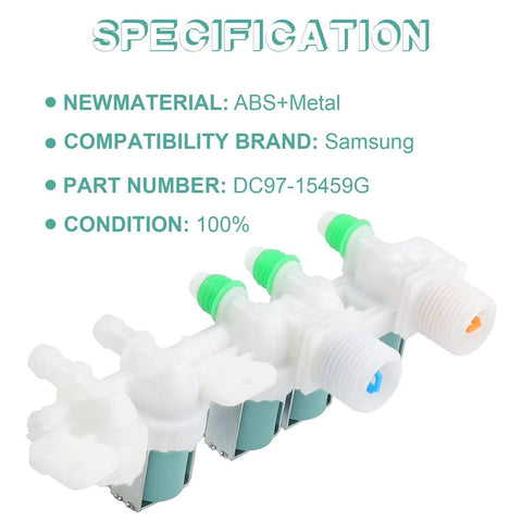 Genuine DC97-15459G Washer Water Inlet Valve Replacement with mounting bracket, Samsung compatible, ABS and metal material