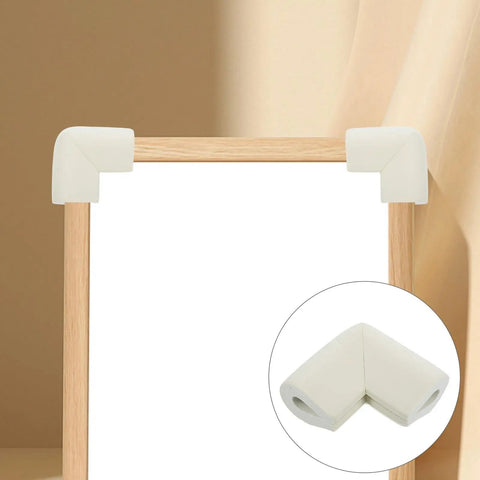U Shaped Foam Corner Protectors 12 Piece Set for furniture edges, shown on a wooden frame with close-up inset.