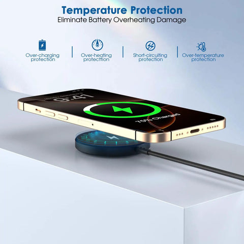 Magnetic Wireless Charger For iPhone MagSafe 15W Fast Charging Pad with phone displaying charging indicator