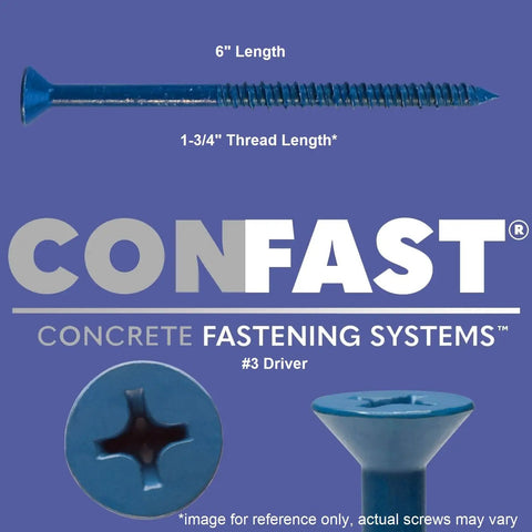 One Quarter Inch By Six Inch Blue Flat Phillips Concrete Screw Anchor With Drill Bit Included For Masonry Block Or Brick