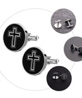 Black Titanium Steel Cross Pattern Cufflinks For Men, Dress Shirt Fasteners For Weddings And Business Formal Events, Durable Polished Cufflinks, Modern Fashion Accessory For Gents