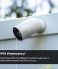 MagCam 2K Plus Outdoor Security Camera With Wire Free Battery Power Magnetic Mount IP66 Weatherproof attached to wall.