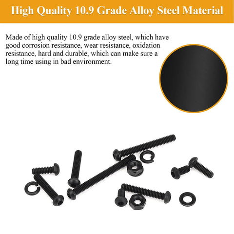 105 Piece M2 X 6mm Button Head Socket Cap Screws With 0.4mm Pitch Cast From 10.9 Grade Alloy Steel, black oxide finish and durable design.