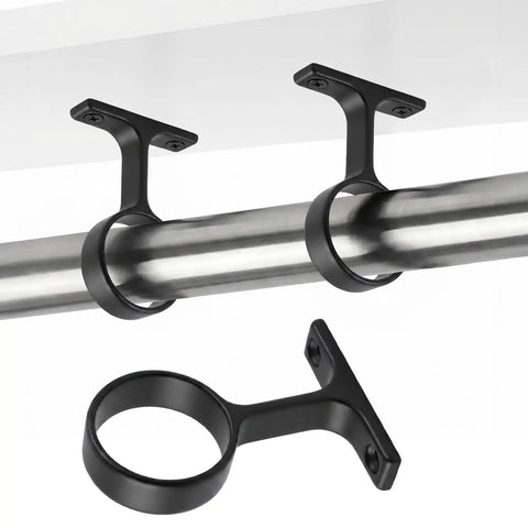 Two Packs One And A Quarter Inch Heavy Duty Closet Rod Brackets In Stainless Steel Rustproof Flange End Supports Black