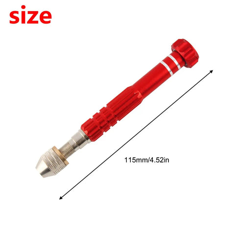 Pin Vise Drill With 3 Jaw Chuck, Adjustable 0 to 1 Eighth Inch Capacity, All Metal Aluminum Body, Built Tough Handy Hand Drill For Jewelry Making And Miniature Projects, No Drill Bits Included, Red Finish, Model SDZKQ-02, 115mm size