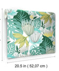 Teal And Yellow Retro Tropical Leaves Peel And Stick Wallpaper Roll For Accent Walls Dope Vibe 20.5 Inch Wide By 16.5 Feet Long