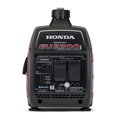 Smooth Operator 2200 Watt Portable Inverter Generator 120 Volt Output Featuring Smart Co Minder Safety Technology rear view with outlets