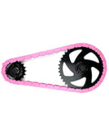 Image of a bike chain wrapped in Pink Solid Toddler Bicycle Chain Cover Snap On No Tools Required Protects Clothing From Chain Lube